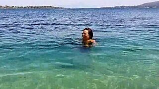 Amateur Babe Fucks Two Guys On Beach