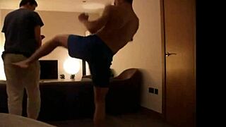 Gay foot kickboxing match with skilled fighters
