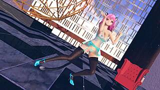 Pink cat in lingerie contrasts huge boobs in Touhou