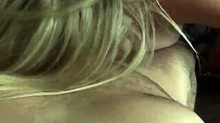 hot blonde with big tits plays with lover's cock