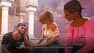 Can Atlas handle threesome sex with Leyala Kali and Naya in this visual novel?