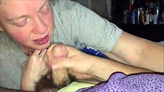 Blonde amateur blows cock and swallows cum