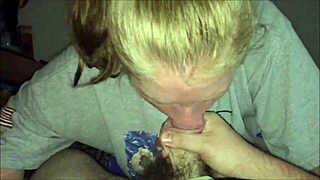 Blonde amateur blows cock and swallows cum