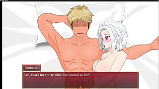 in this hentai game, the anime girl fingers her pussy while masturbating with a silver bullet toy.