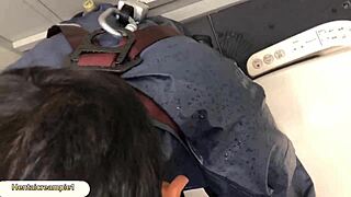 Blowjob Action in a Dirty Construction Site Toilet After Hours