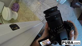 Busty blonde Brett Rossi teases with her big tits and ass in a motel room solo show