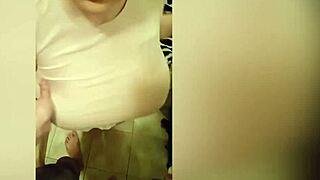 Chubby brunette girlfriend sucks cock intensely