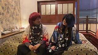 married woman in cosplay on halloween