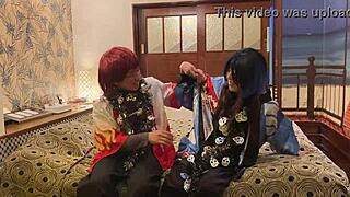 married woman in cosplay on halloween