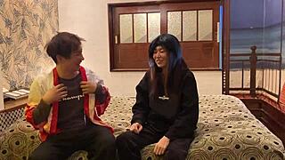 married woman in cosplay on halloween