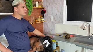 Maid fucks boss for raise, removes condom to feel big cock in wet pussy