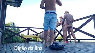 Curvy Redhead Amateurs Fuck Fat Asses On Balcony Outdoors