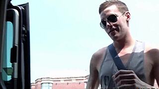 Banging twinks in vehicle with anal threesome