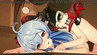 hentai lesbian action with ganyu and hanabi in steamy doggystyle scenes