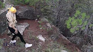 Outdoor yoga session turns steamy with a curious stranger nearby