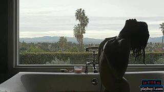 tall black milf ana foxxx strips for steamy bath