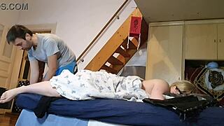 The Pervert Stepson Feels Intense Arousal Jerking Off To His Stepmother's Feet In Secret.