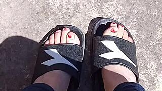Feet basking in the sun before a pedicure session