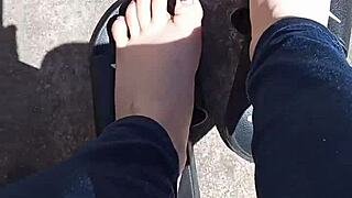 Feet basking in the sun before a pedicure session