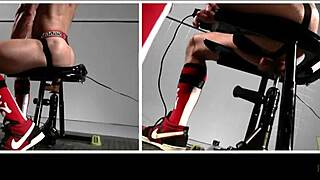 Rim chair with bound gay pornstar using toys