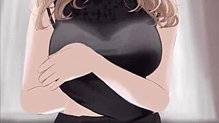 anime babe in black dress, you riding that dick till cum covers you?