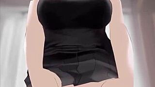 anime babe in black dress, you riding that dick till cum covers you?