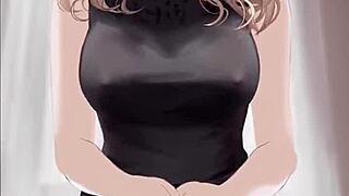 anime babe in black dress, you riding that dick till cum covers you?