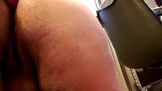 Chubby pussy masturbates with dildo.