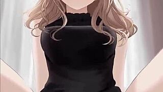 anime babe in black dress, you riding that dick till cum covers you?