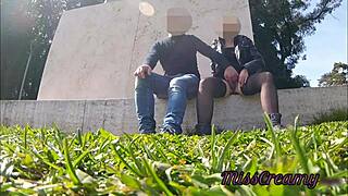 outdoor teacher squirts in public park during intense moment