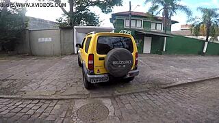 Two Crossdressing Girls Show Off On Street And Fuck Guy In Jimmy