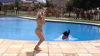 Best Friends Face Yoga Challenge in Pool Water Showdown