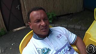 Curious how Titus and Lauro Giotto tear into a horny chick for public double penetration?