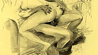 Vintage erotic drawings featuring hentai, cartoon, and anime characters in detailed sexual scenes