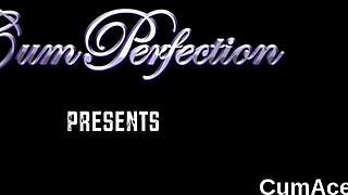 watch this slutty beauty take a jizz load on her face and swallow all the cum in blowbang pov