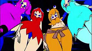 Pacman ghost girls dancing in three phases