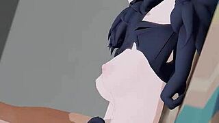Kazusa beast in detailed 3d cartoon hentai anime scene