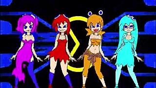 Pacman ghost girls dancing in three phases