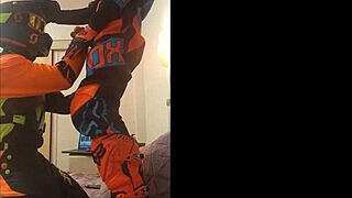 Gay motocross rider receives passionate blowjob