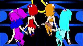 Pacman ghost girls dancing in three phases