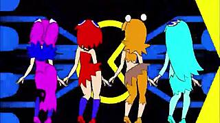Pacman ghost girls dancing in three phases