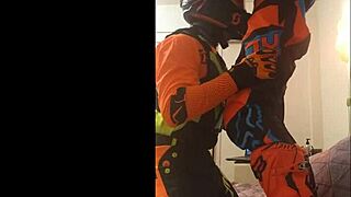 Gay motocross rider receives passionate blowjob