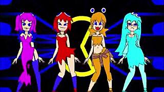 Pacman ghost girls dancing in three phases