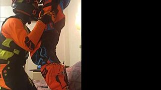 Gay motocross rider receives passionate blowjob
