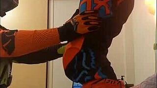 Gay motocross rider receives passionate blowjob