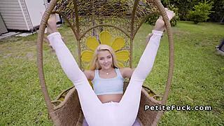 Can this small tittied blonde teen bang?