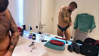 dirty horny guy in the bathroom shower gets all worked up and ready for action