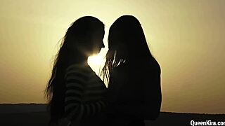 Busty Russian Pornstar Kira Queen Enjoys Hot Lesbian Action With Sexy Brunette Outdoors.