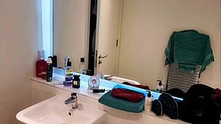 dirty horny guy in the bathroom shower gets all worked up and ready for action