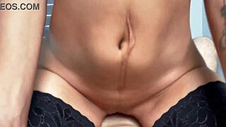 Hot pov reverse cowgirl fuck in stockings with cum on boobs